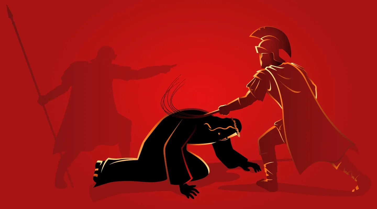 Graphic of a roman soldier whipping Jesus