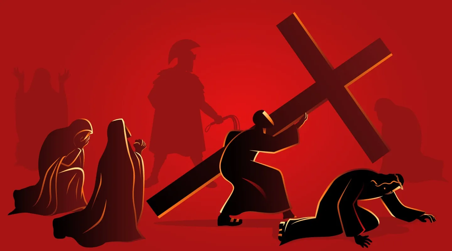 Graphic of a man helping Jesus carry the cross