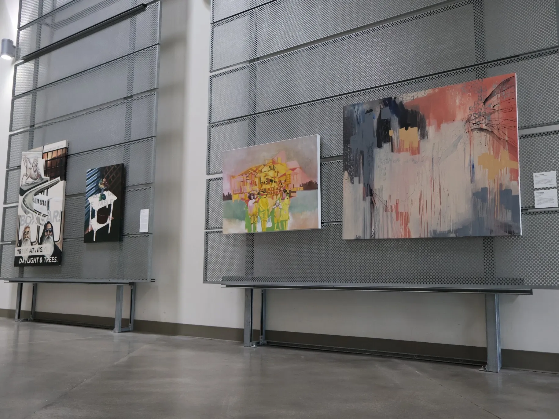 abstract paintings in duke hallway