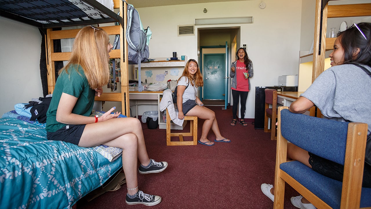 student inside a Engstrom bedroom