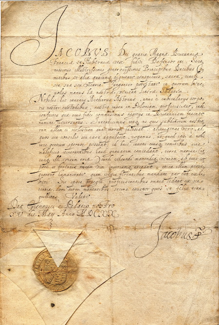 King James I Latin Letter of Introduction
