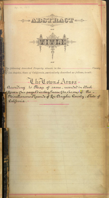 Abstract of Title of the Town of Azusa (1887)