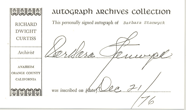Barbara Stanwyck signature