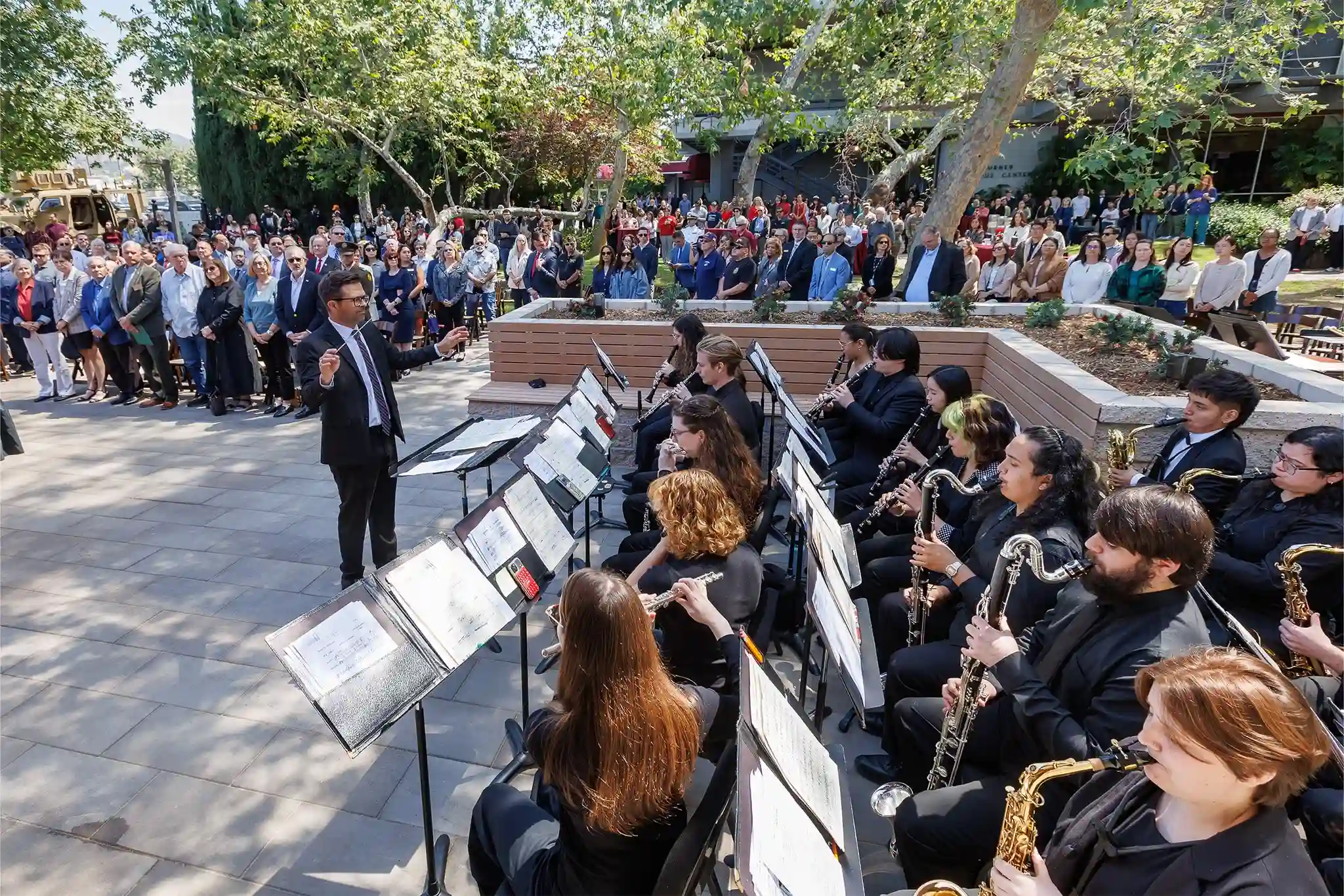 Band playing music for opening event