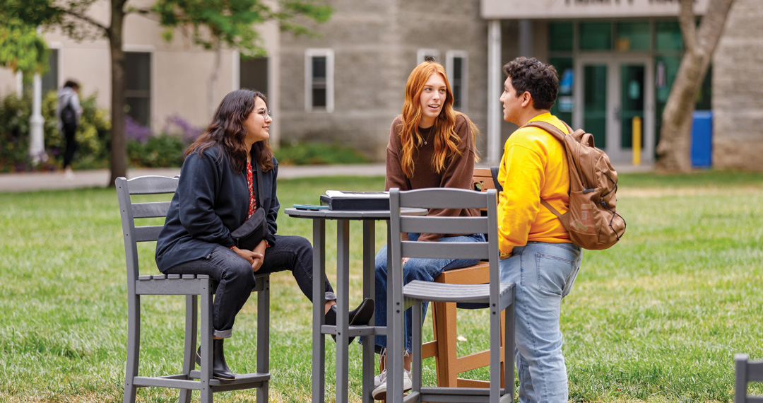 students hanging out on campus